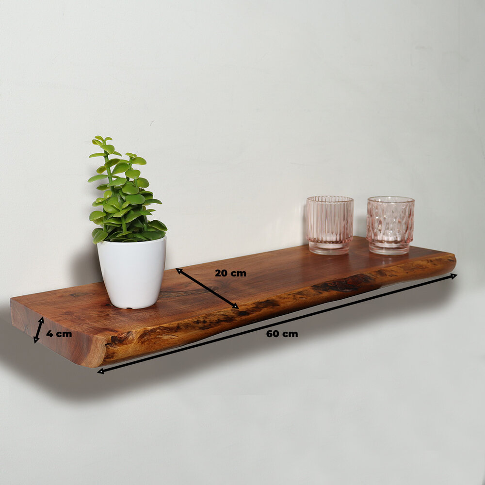 Etagère murale Inge industrial longueur 60cm décoration murale en bois d'acacia