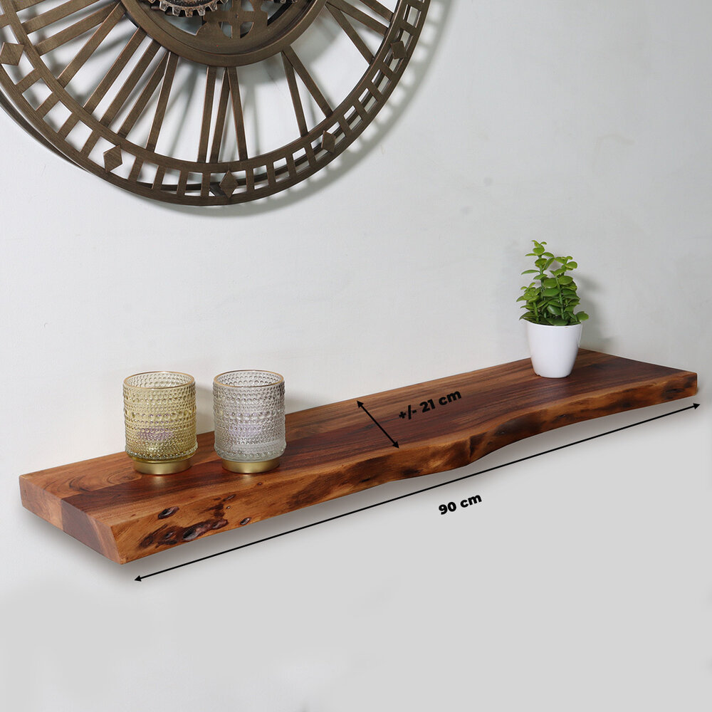 Etagère murale Inge industrial longueur 90cm décoration murale en bois d'acacia