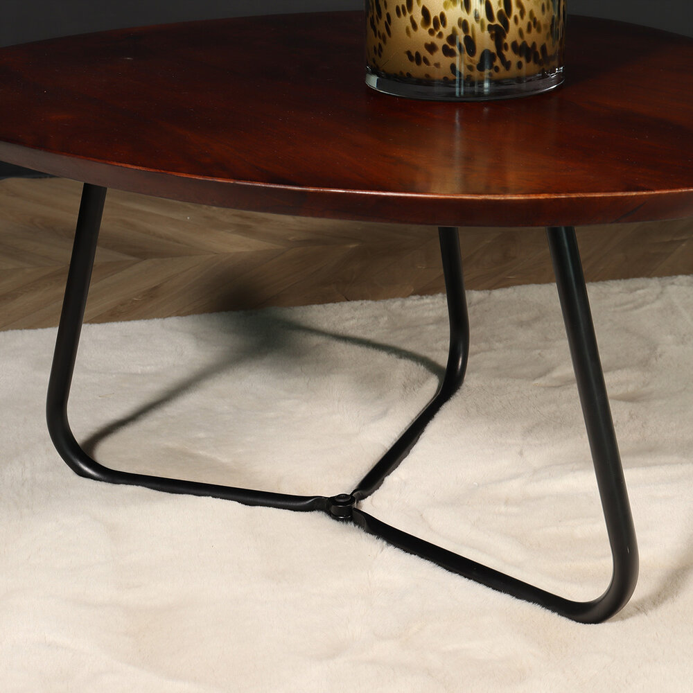 Table basse forme organique set de 2 en bois de manguier Gijs table d'appoint marron et noir