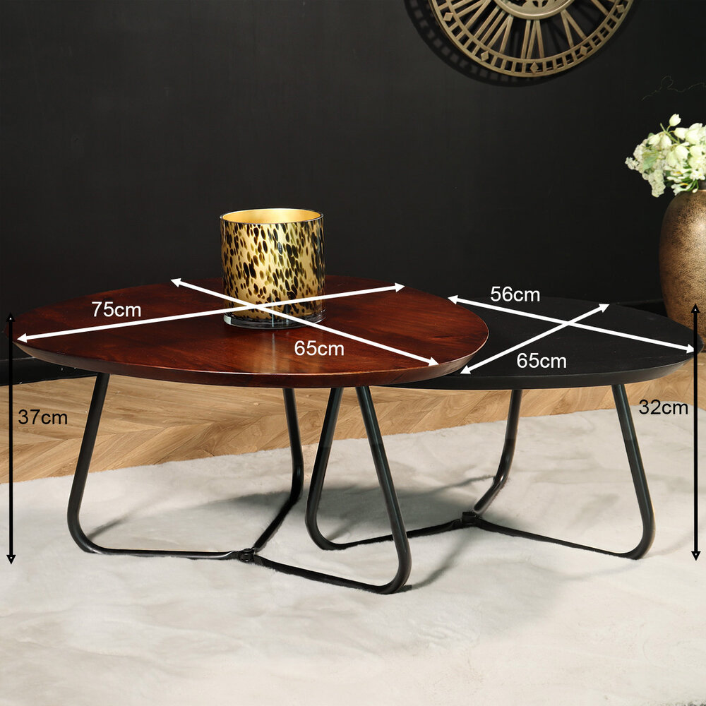 Table basse forme organique set de 2 en bois de manguier Gijs table d'appoint marron et noir
