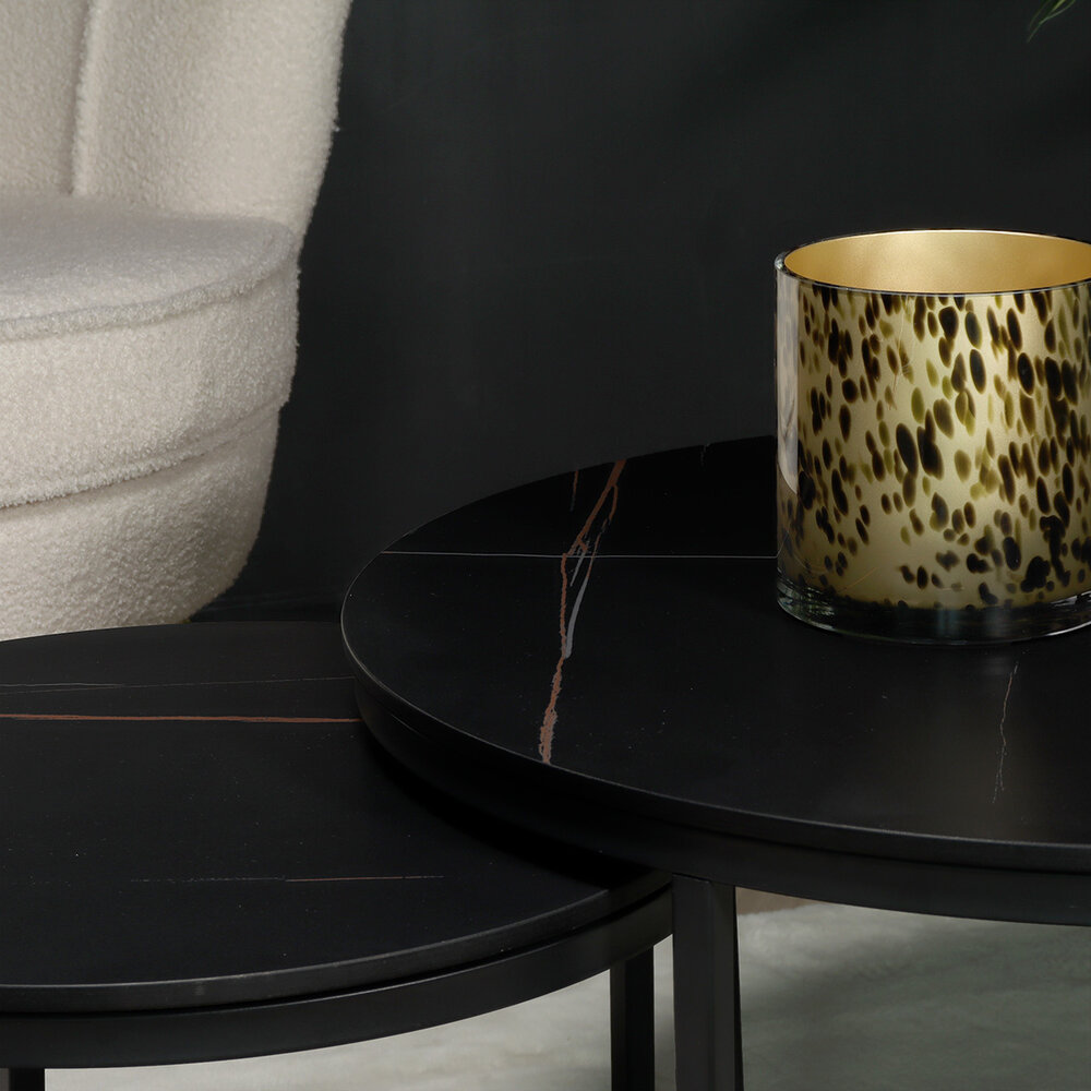 Table basse ronde 2 pièces aspect marbre Bero table d'appoint noir table d'appoint en pierre fritée Table basse ronde 2 pièces aspect marbre Bero table d'appoint noir table d'appoint en pierre fritée