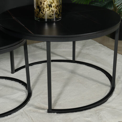 Lizzely Garden & Living Table basse ronde 2 pièces aspect marbre Bero table d'appoint noir table d'appoint en pierre fritée Lizzely Garden & Living Table basse ronde 2 pièces aspect marbre Bero table d'appoint noir table d'appoint en pierre fritée