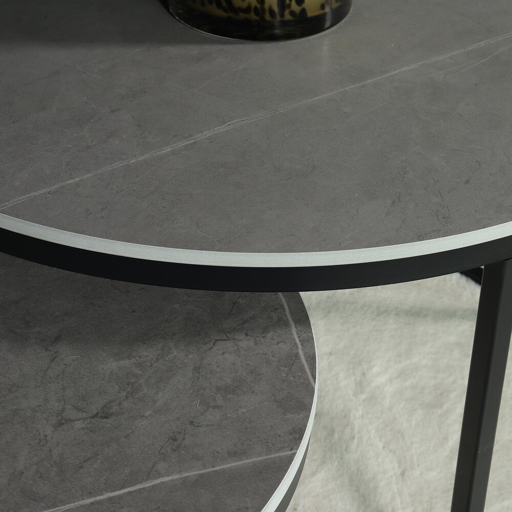 Table basse ronde 2 pièces aspect marbre Bero table d'appoint gris table d'appoint en pierre fritée