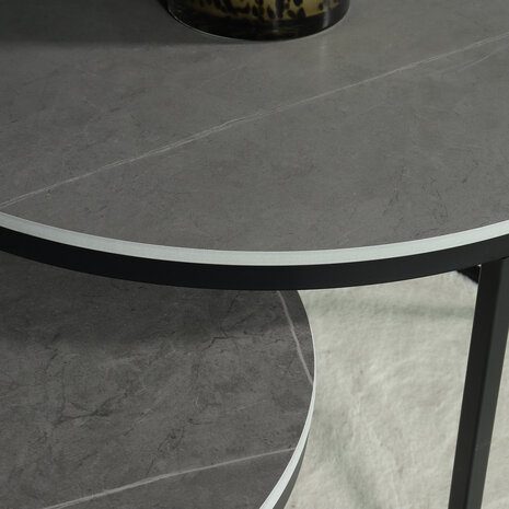 Lizzely Garden & Living Table basse ronde 2 pièces aspect marbre Bero table d'appoint gris table d'appoint en pierre fritée