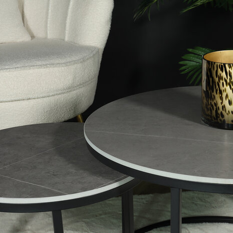 Lizzely Garden & Living Table basse ronde 2 pièces aspect marbre Bero table d'appoint gris table d'appoint en pierre fritée