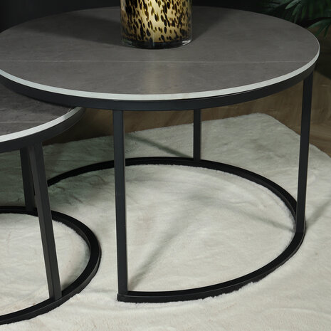 Lizzely Garden & Living Table basse ronde 2 pièces aspect marbre Bero table d'appoint gris table d'appoint en pierre fritée