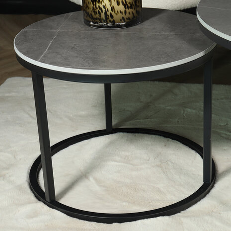 Lizzely Garden & Living Table basse ronde 2 pièces aspect marbre Bero table d'appoint gris table d'appoint en pierre fritée