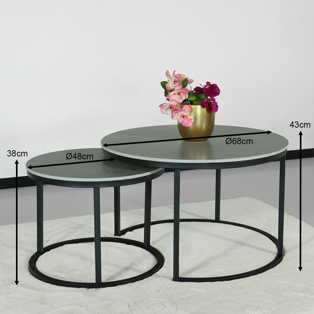 Table basse ronde 2 pièces aspect marbre Bero table d'appoint gris table d'appoint en pierre fritée