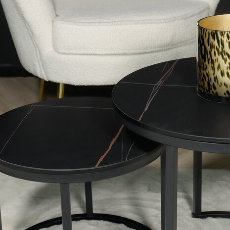 Lizzely Garden & Living Table basse ronde 2 pièces aspect marbre Lotte noir table d'appoint en pierre Lizzely Garden & Living Table basse ronde 2 pièces aspect marbre Lotte noir table d'appoint en pierre