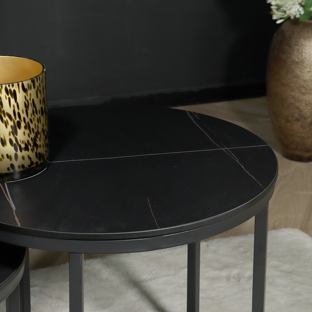 Table basse ronde 2 pièces aspect marbre Lotte noir table d'appoint en pierre Table basse ronde 2 pièces aspect marbre Lotte noir table d'appoint en pierre