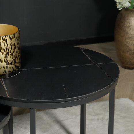 Lizzely Garden & Living Table basse ronde 2 pièces aspect marbre Lotte noir table d'appoint en pierre Lizzely Garden & Living Table basse ronde 2 pièces aspect marbre Lotte noir table d'appoint en pierre