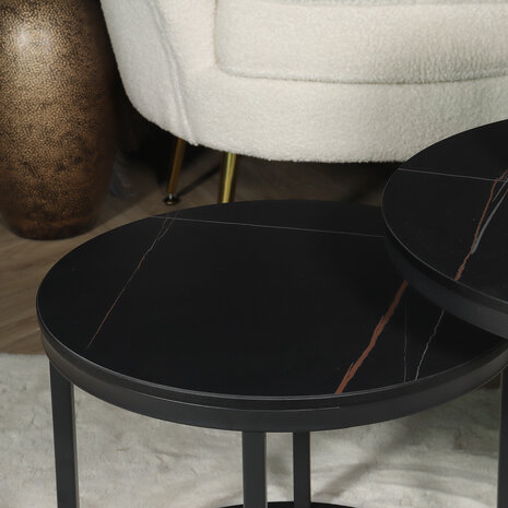Lizzely Garden & Living Table basse ronde 2 pièces aspect marbre Lotte noir table d'appoint en pierre Lizzely Garden & Living Table basse ronde 2 pièces aspect marbre Lotte noir table d'appoint en pierre