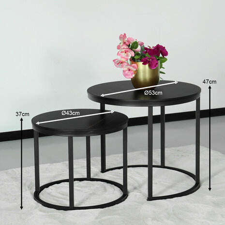 Lizzely Garden & Living Table basse ronde 2 pièces aspect marbre Lotte noir table d'appoint en pierre Lizzely Garden & Living Table basse ronde 2 pièces aspect marbre Lotte noir table d'appoint en pierre