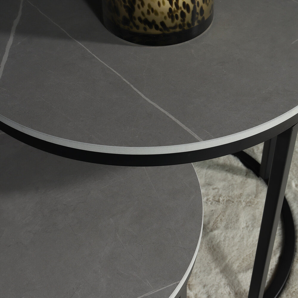 Table basse ronde 2 pièces aspect marbre Lotte gris table d'appoint en pierre Table basse ronde 2 pièces aspect marbre Lotte gris table d'appoint en pierre