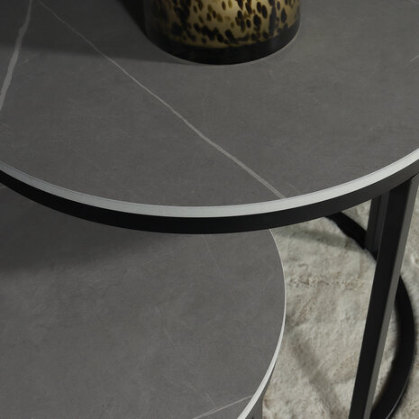 Lizzely Garden & Living Table basse ronde 2 pièces aspect marbre Lotte gris table d'appoint en pierre Lizzely Garden & Living Table basse ronde 2 pièces aspect marbre Lotte gris table d'appoint en pierre