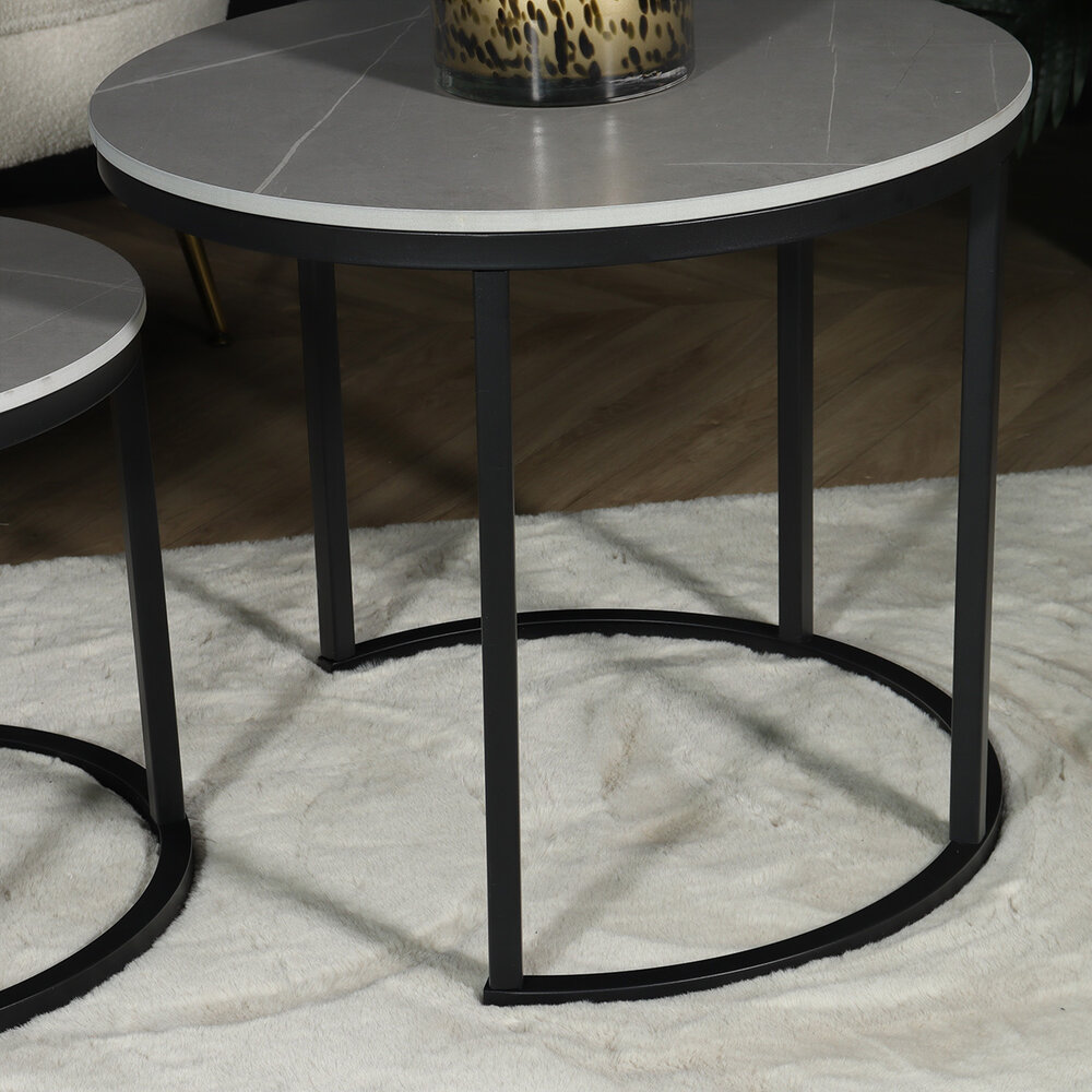 Table basse ronde 2 pièces aspect marbre Lotte gris table d'appoint en pierre Table basse ronde 2 pièces aspect marbre Lotte gris table d'appoint en pierre