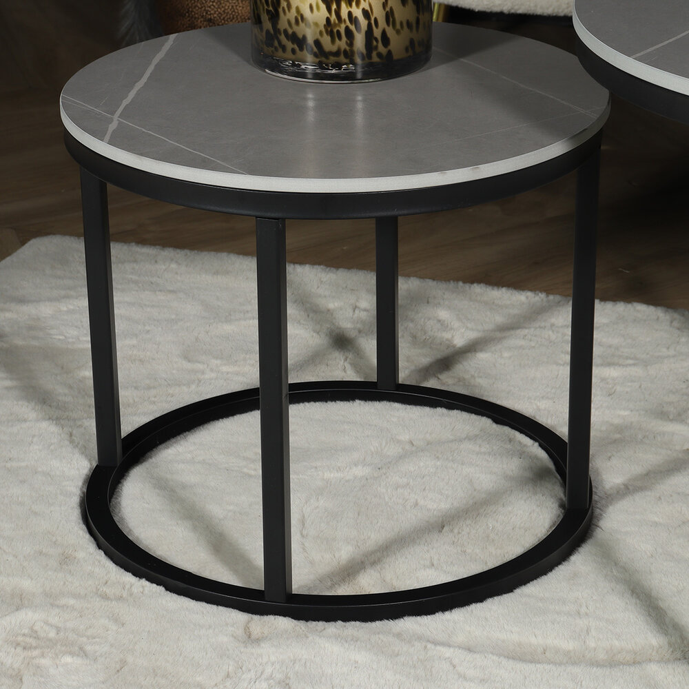 Table basse ronde 2 pièces aspect marbre Lotte gris table d'appoint en pierre Table basse ronde 2 pièces aspect marbre Lotte gris table d'appoint en pierre