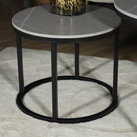 Lizzely Garden & Living Table basse ronde 2 pièces aspect marbre Lotte gris table d'appoint en pierre Lizzely Garden & Living Table basse ronde 2 pièces aspect marbre Lotte gris table d'appoint en pierre
