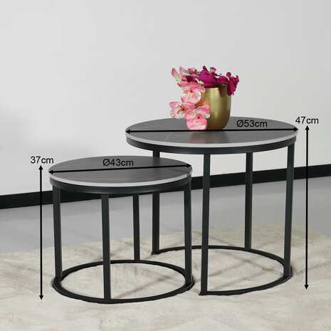 Lizzely Garden & Living Table basse ronde 2 pièces aspect marbre Lotte gris table d'appoint en pierre Lizzely Garden & Living Table basse ronde 2 pièces aspect marbre Lotte gris table d'appoint en pierre