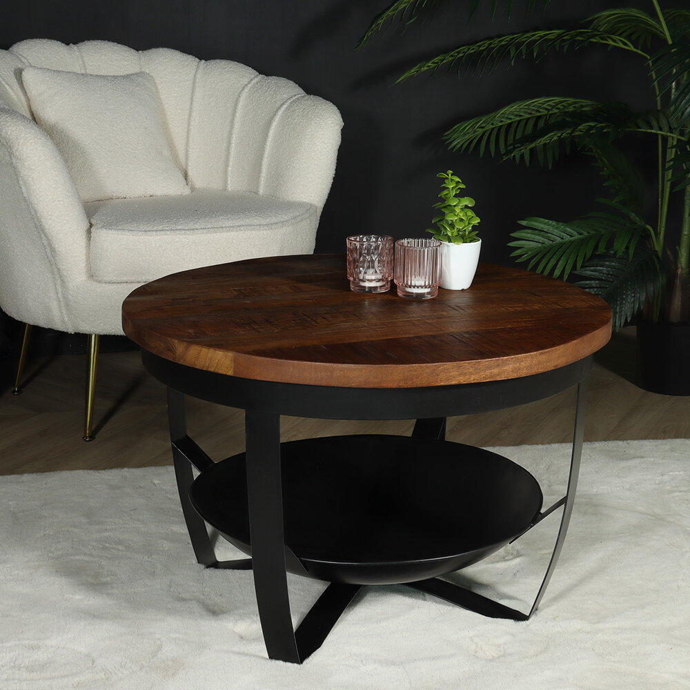 Table basse ronde en bois de manguier Sandy style industriel Table basse ronde en bois de manguier Sandy style industriel