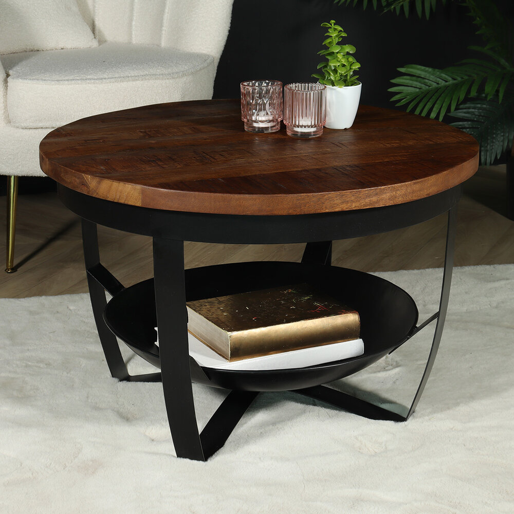 Table basse ronde en bois de manguier Sandy style industriel Table basse ronde en bois de manguier Sandy style industriel