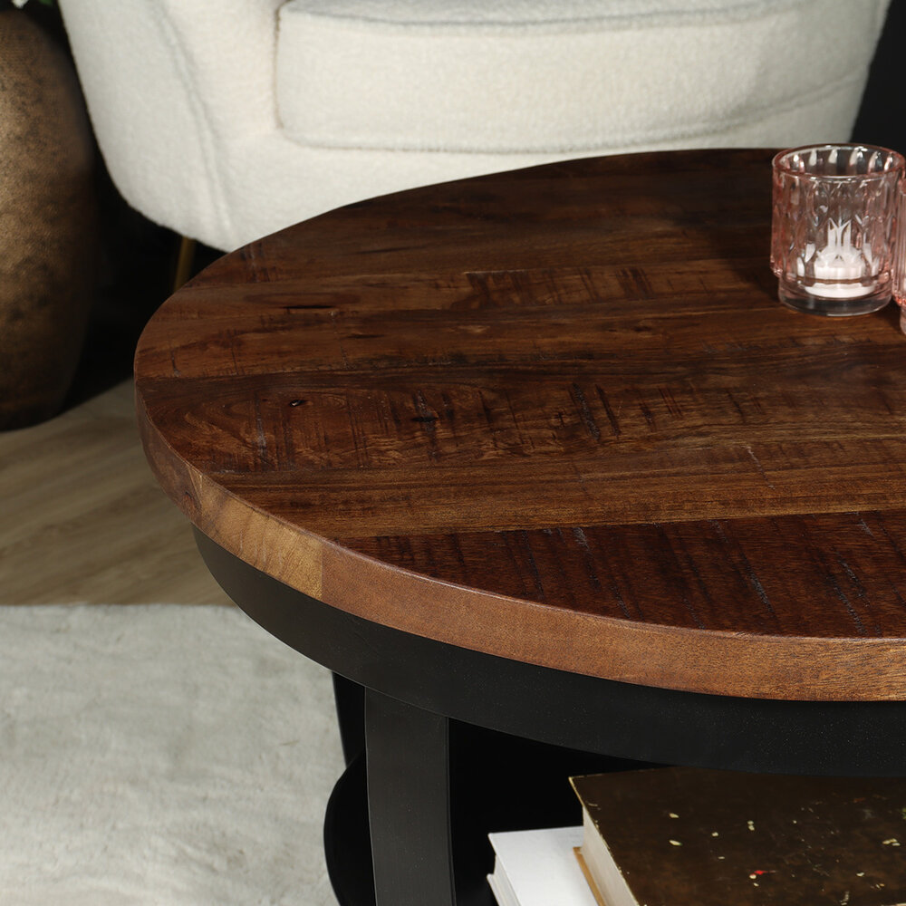 Table basse ronde en bois de manguier Sandy style industriel Table basse ronde en bois de manguier Sandy style industriel