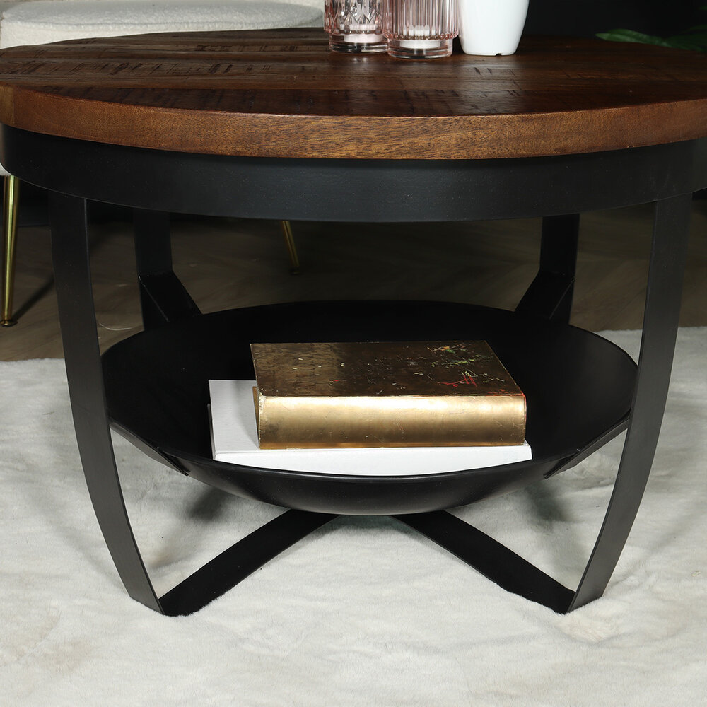 Table basse ronde en bois de manguier Sandy style industriel Table basse ronde en bois de manguier Sandy style industriel