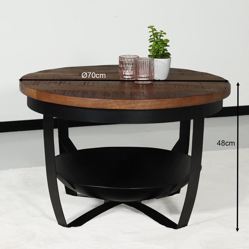 Table basse ronde en bois de manguier Sandy style industriel Table basse ronde en bois de manguier Sandy style industriel