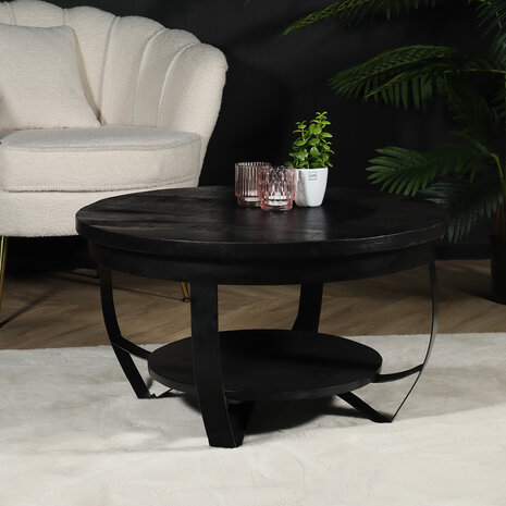 Lizzely Garden & Living Table basse ronde en bois de manguier noir Sandy