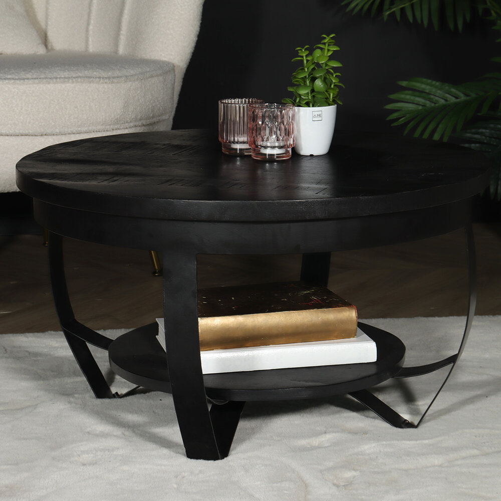 Table basse ronde en bois de manguier noir Sandy