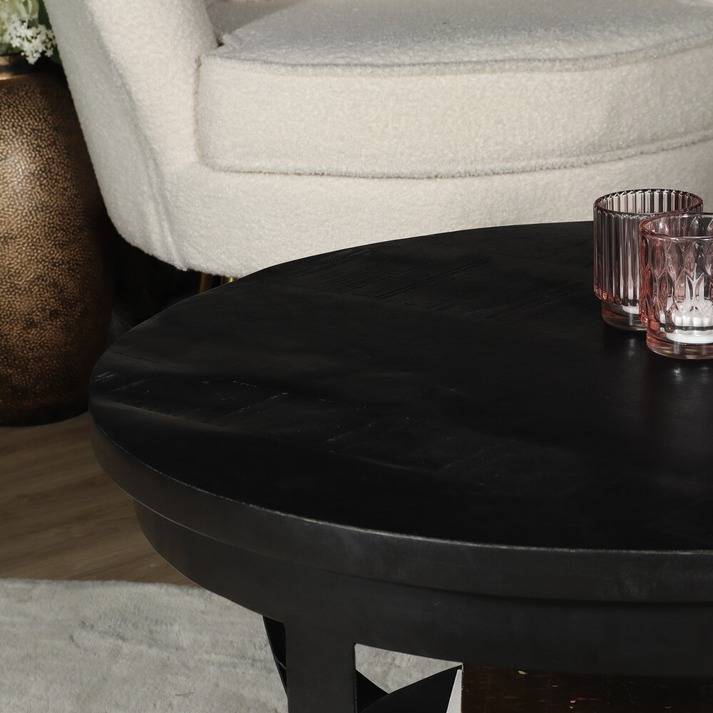 Table basse ronde en bois de manguier noir Sandy