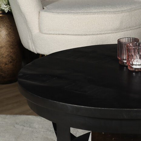 Lizzely Garden & Living Table basse ronde en bois de manguier noir Sandy