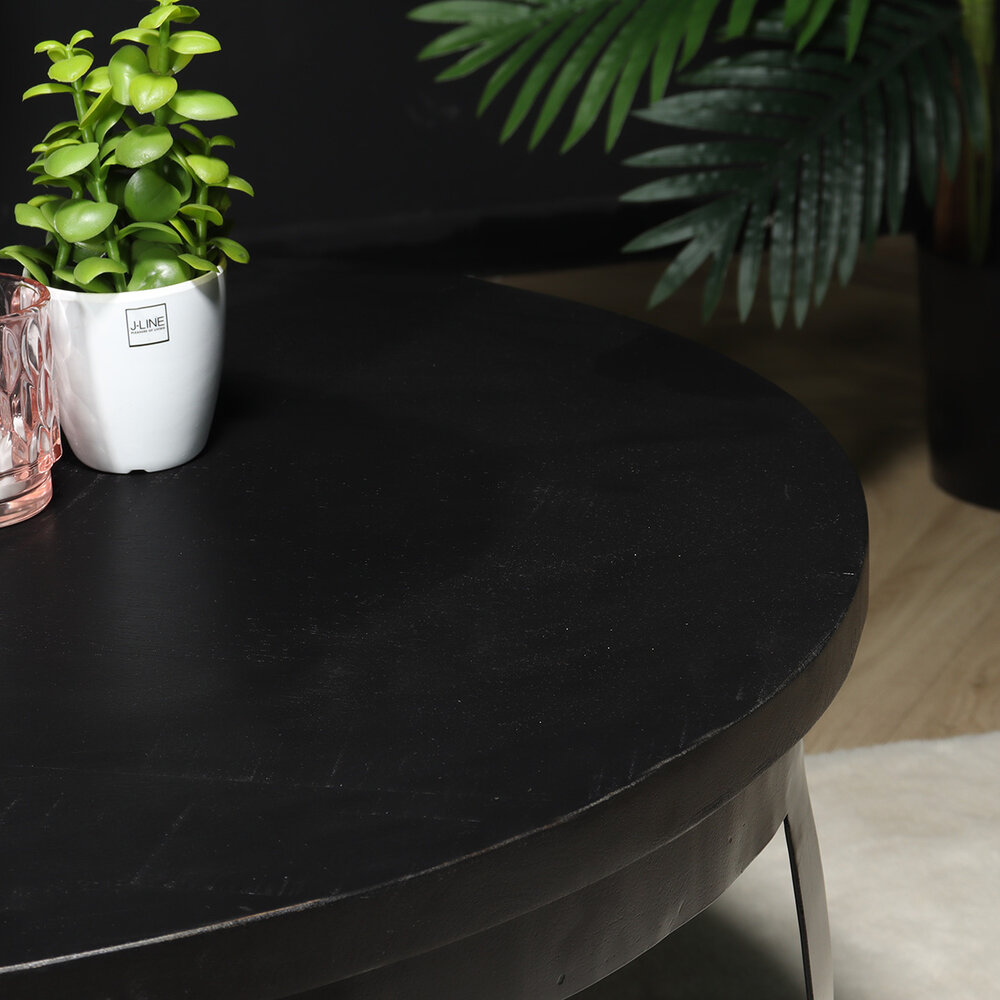 Table basse ronde en bois de manguier noir Sandy