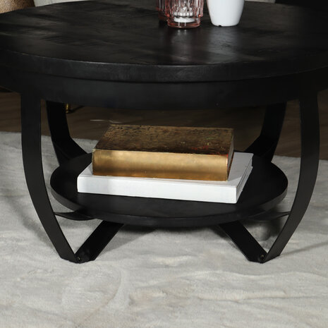 Lizzely Garden & Living Table basse ronde en bois de manguier noir Sandy