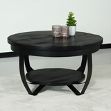 Lizzely Garden & Living Table basse ronde en bois de manguier noir Sandy