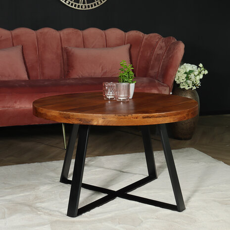 Lizzely Garden & Living Table basse ronde en bois de manguier Teun marron table d'appoint industrielle