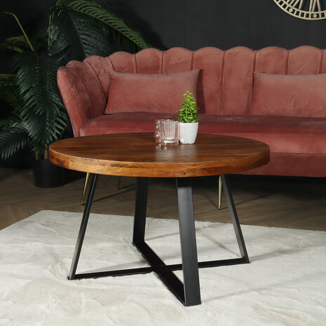 Lizzely Garden & Living Table basse ronde en bois de manguier Teun marron table d'appoint industrielle