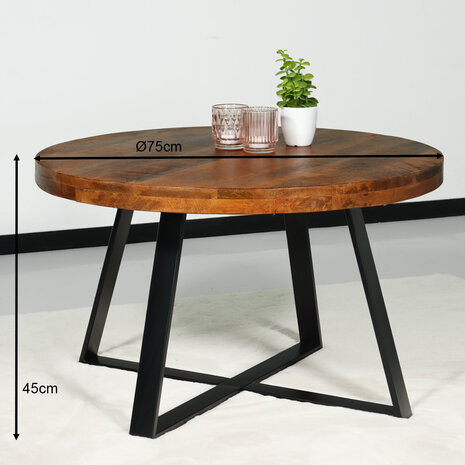 Lizzely Garden & Living Table basse ronde en bois de manguier Teun marron table d'appoint industrielle