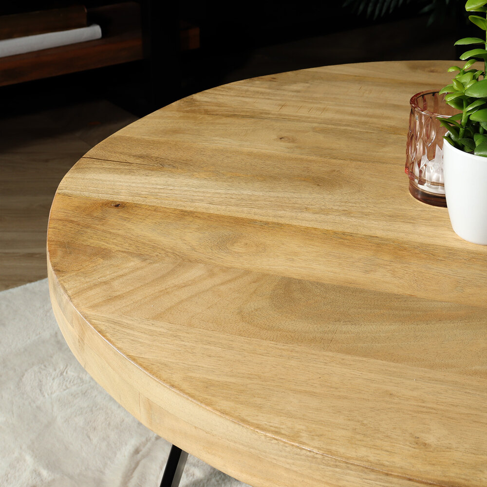 Table basse ronde en bois de manguier Teun marron clair table d'appoint industrielle