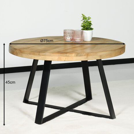 Lizzely Garden & Living Table basse ronde en bois de manguier Teun marron clair table d'appoint industrielle