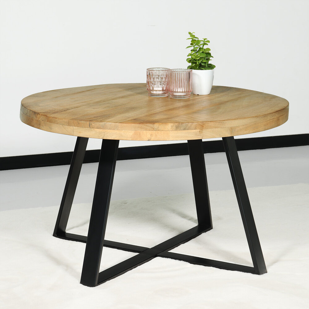 Table basse ronde en bois de manguier Teun marron clair table d'appoint industrielle