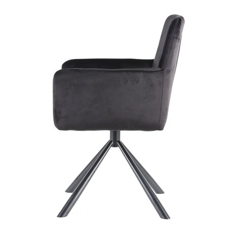 Lizzely Garden & Living Chaise de salle à manger pivotante avec accoudoir Puck velours noir