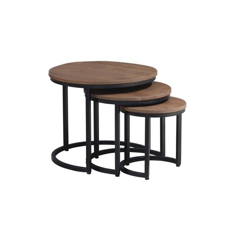 Lizzely Garden & Living Table basse 3 pièces en bois de manguier Jaell noyer marron, style industriel, durable et en bois massif.