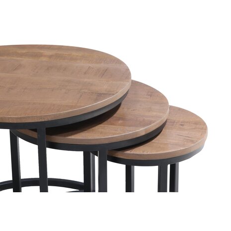 Lizzely Garden & Living Table basse 3 pièces en bois de manguier Jaell noyer marron, style industriel, durable et en bois massif.