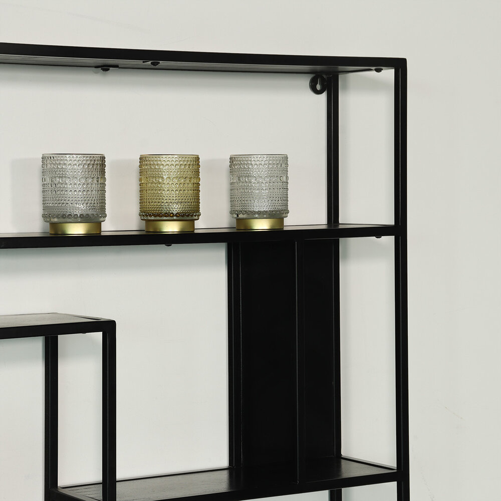 Etagère murale Emma carré industriel en bois de manguier 75cm noir décoration murale