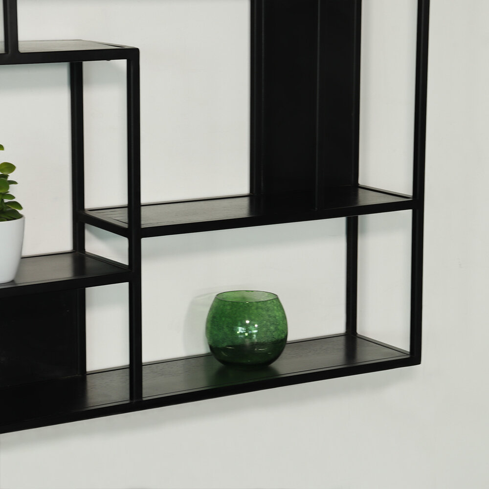 Etagère murale Emma carré industriel en bois de manguier 75cm noir décoration murale