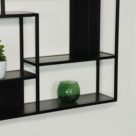 Lizzely Garden & Living Etagère murale Emma carré industriel en bois de manguier 75cm noir décoration murale