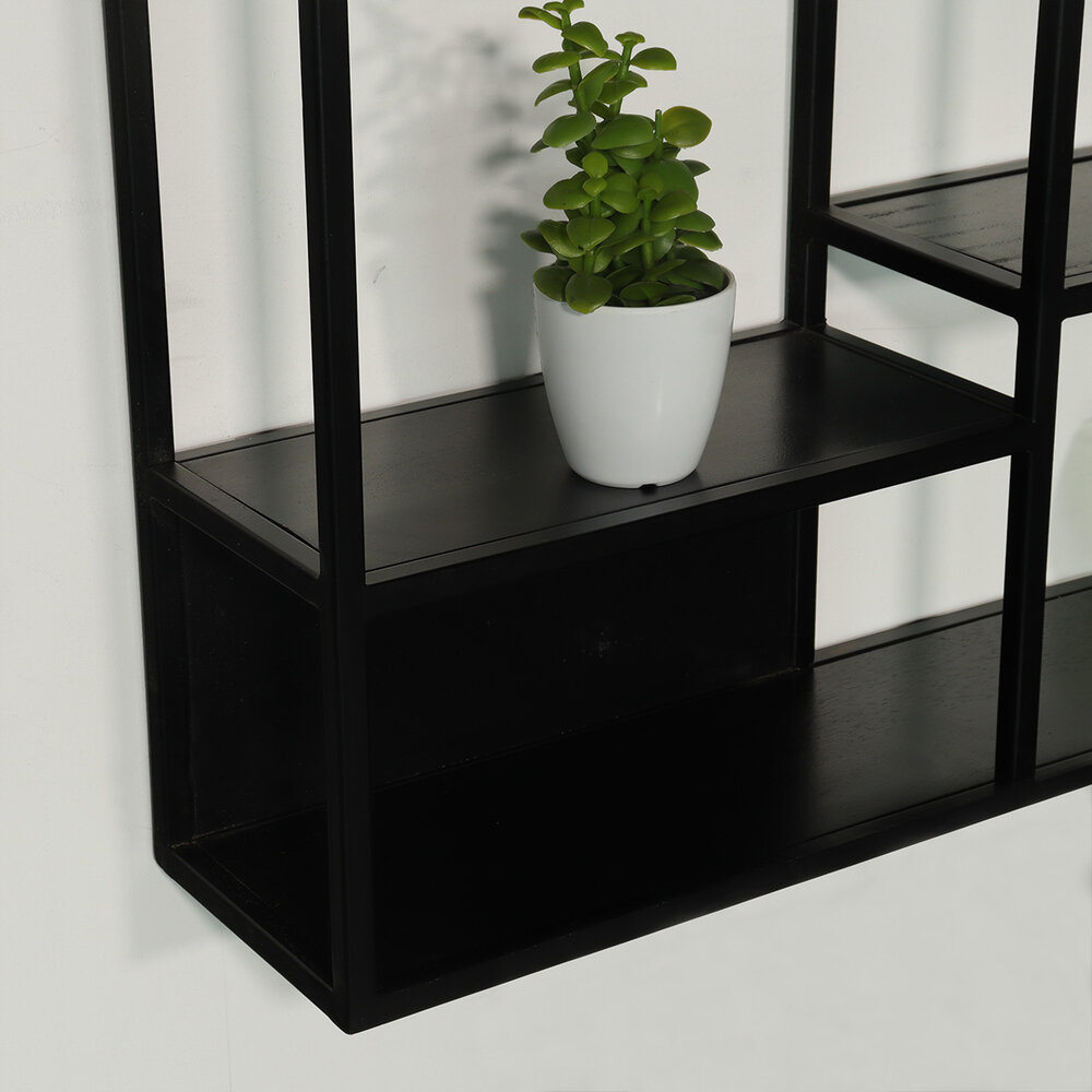 Etagère murale Emma carré industriel en bois de manguier 75cm noir décoration murale