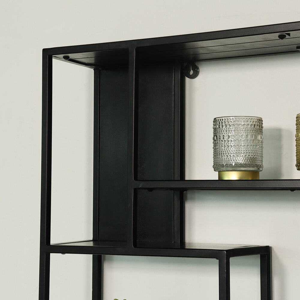 Etagère murale Emma carré industriel en bois de manguier 75cm noir décoration murale