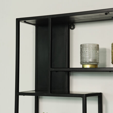 Lizzely Garden & Living Etagère murale Emma carré industriel en bois de manguier 75cm noir décoration murale